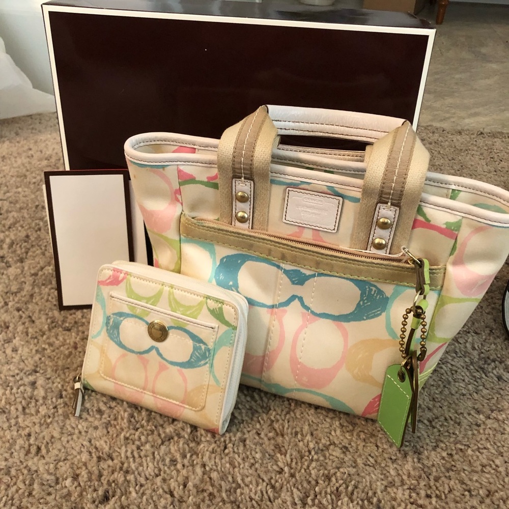 Coach pastel small tote & wallet